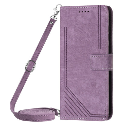 For Samsung Galaxy S25 Ultra 5G Skin Feel Stripe Pattern Leather Phone Case with Long Lanyard(Purple) - Galaxy S25 Ultra 5G Cases by buy2fix | Online Shopping UK | buy2fix