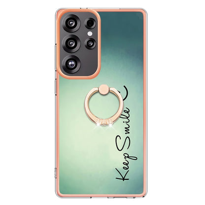 For Samsung Galaxy S25 Ultra 5G Electroplating Dual-side IMD Phone Case with Ring Holder(Smile) - Galaxy S25 Ultra 5G Cases by buy2fix | Online Shopping UK | buy2fix