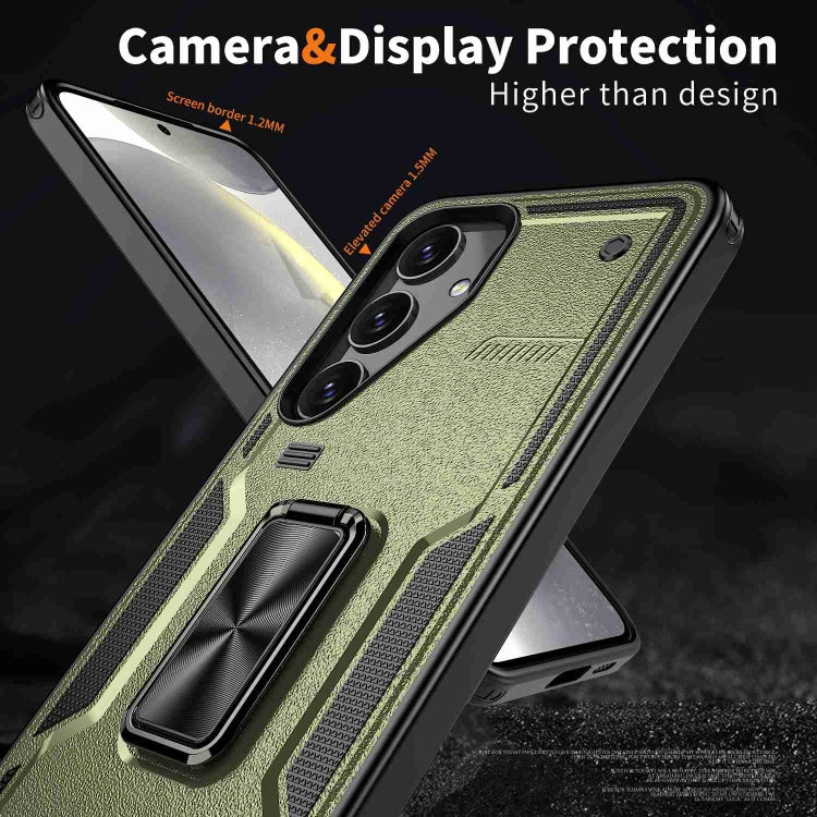 For Samsung Galaxy S25 Ultra 5G Ring Holder PC Hybrid TPU Phone Case(Olive Green) - Galaxy S25 Ultra 5G Cases by buy2fix | Online Shopping UK | buy2fix