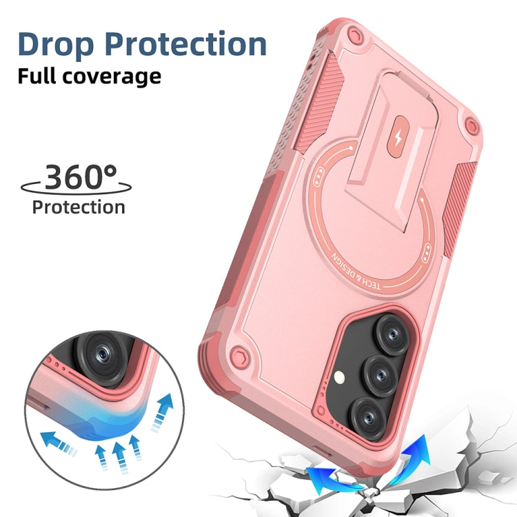 For Samsung Galaxy S24 5G / S25 5G Armor MagSafe Holder PC Hybrid TPU Phone Case(Pink) - Galaxy S25 5G Cases by buy2fix | Online Shopping UK | buy2fix