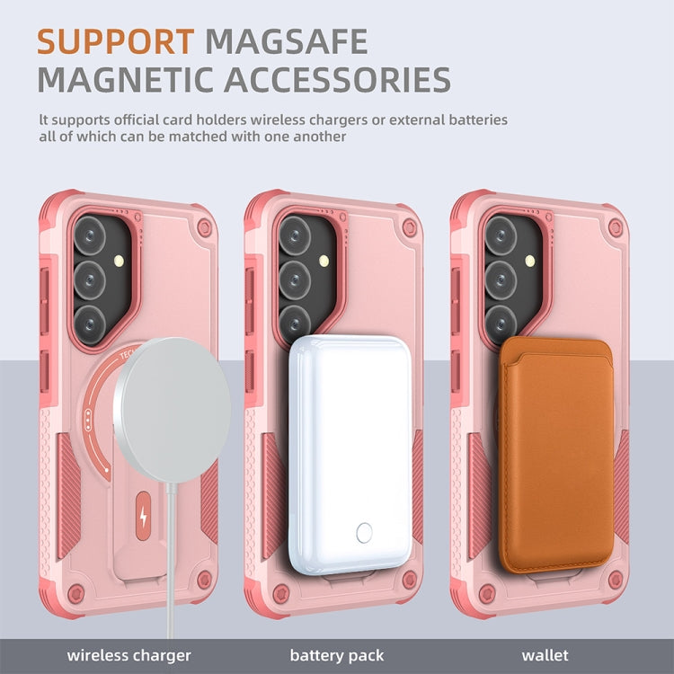 For Samsung Galaxy S24+ 5G / S25+ 5G Armor MagSafe Holder PC Hybrid TPU Phone Case(Pink) - Galaxy S25+ 5G Cases by buy2fix | Online Shopping UK | buy2fix