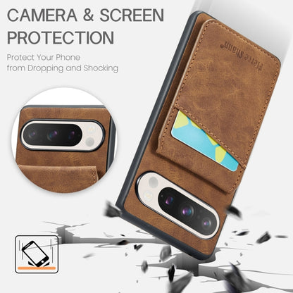 For Google Pixel 9 Pro XL Fierre Shann Crazy Horse Card Holder Back Cover PU Phone Case(Brown) - Google Cases by FIERRE SHANN | Online Shopping UK | buy2fix