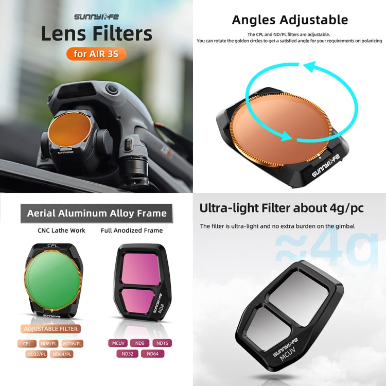 For DJI Air 3S Sunnylife Camera Lens Filter, Filter:4 in 1 ND8-64 - Lens Filter by Sunnylife | Online Shopping UK | buy2fix