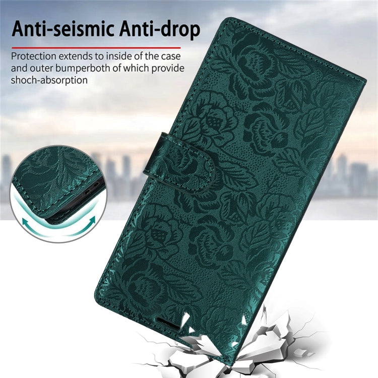 For Samsung Galaxy S25 Ultra 5G Peony Flowers Imprint Leather Phone Case(Green) - Galaxy S25 Ultra 5G Cases by buy2fix | Online Shopping UK | buy2fix