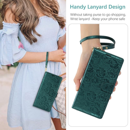 For Samsung Galaxy S25 Ultra 5G Peony Flowers Imprint Leather Phone Case(Green) - Galaxy S25 Ultra 5G Cases by buy2fix | Online Shopping UK | buy2fix