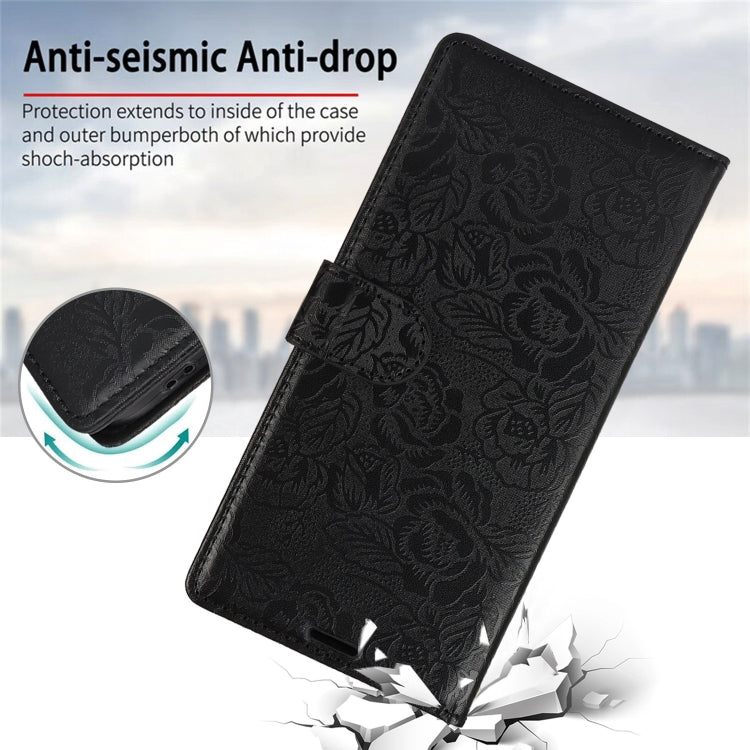 For Samsung Galaxy S25 Ultra 5G Peony Flowers Imprint Leather Phone Case(Black) - Galaxy S25 Ultra 5G Cases by buy2fix | Online Shopping UK | buy2fix