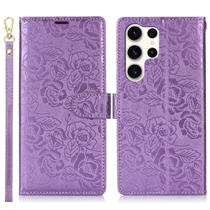 For Samsung Galaxy S25 Ultra 5G Peony Flowers Imprint Leather Phone Case(Purple) - Galaxy S25 Ultra 5G Cases by buy2fix | Online Shopping UK | buy2fix