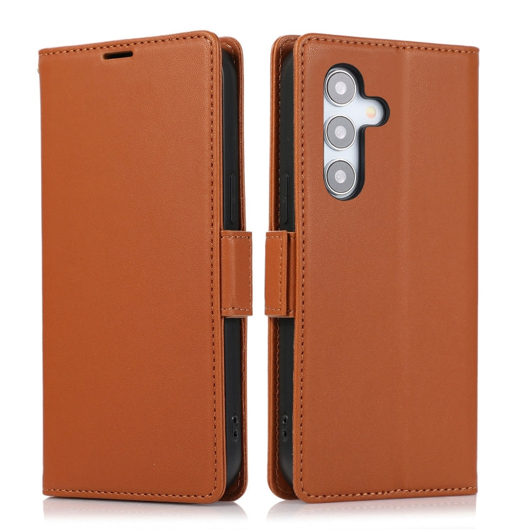 For Samsung Galaxy S25+ / S24+ 5G Side Buckle RFID Anti-theft Leather Phone Case(Brown) - Galaxy S25+ 5G Cases by buy2fix | Online Shopping UK | buy2fix