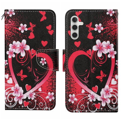 For Samsung Galaxy S25 5G Colored Drawing Pattern Leather Phone Case(Red Heart) - Galaxy S25 5G Cases by buy2fix | Online Shopping UK | buy2fix