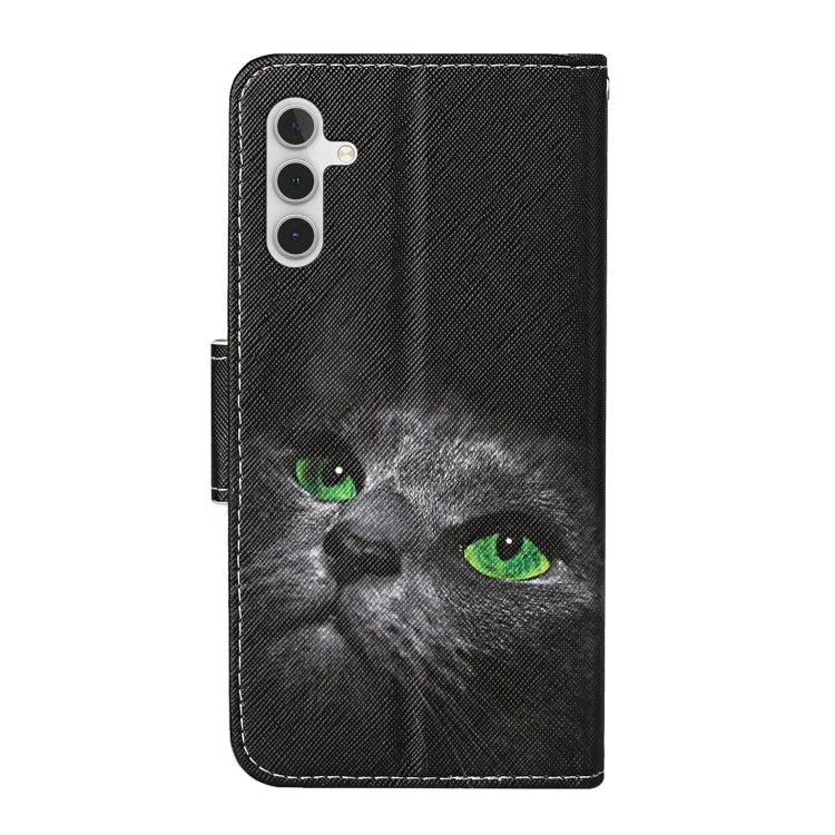 For Samsung Galaxy S25+ 5G Colored Drawing Pattern Leather Phone Case(Black Cat) - Galaxy S25+ 5G Cases by buy2fix | Online Shopping UK | buy2fix