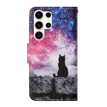 For Samsung Galaxy S25 Ultra 5G Colored Drawing Pattern Leather Phone Case(Star Sky Cat) - Galaxy S25 Ultra 5G Cases by buy2fix | Online Shopping UK | buy2fix