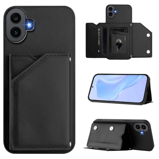 For Nothing CMF Phone 1 Skin Feel Four Card Slots Phone Case with Wrist Strap(Black) - More Brand by buy2fix | Online Shopping UK | buy2fix