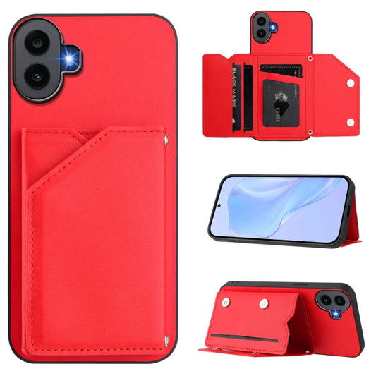 For Nothing CMF Phone 1 Skin Feel Four Card Slots Phone Case with Wrist Strap(Red) - More Brand by buy2fix | Online Shopping UK | buy2fix