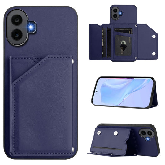 For Nothing CMF Phone 1 Skin Feel Four Card Slots Phone Case with Wrist Strap(Blue) - More Brand by buy2fix | Online Shopping UK | buy2fix