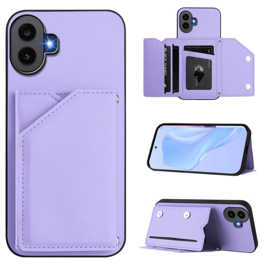 For Nothing CMF Phone 1 Skin Feel Four Card Slots Phone Case with Wrist Strap(Purple) - More Brand by buy2fix | Online Shopping UK | buy2fix