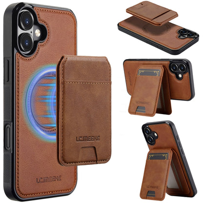 For iPhone 16 Plus LC.IMEEKE L3 Series Detachable RFID Card Bag Magsafe Phone Case(Brown) - iPhone 16 Plus Cases by LC.IMEEKE | Online Shopping UK | buy2fix