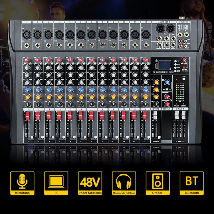 XTUGA CT120X 12-Channels Audio Mixer DJ Mixing Console with 48V Power Supply(UK Plug) - Live Sound Effects Processors by XTUGA | Online Shopping UK | buy2fix