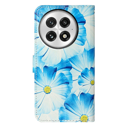 For OnePlus 13 Colored Drawing Marble Pattern Leather Phone Case(Blue Flower) - OnePlus Cases by buy2fix | Online Shopping UK | buy2fix