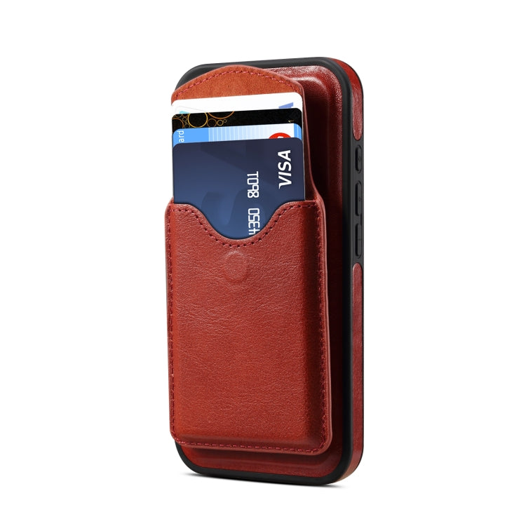 For iPhone 16 Plus Denior D22 Genuine Leather MagSafe Holder Detachable Card Slot Phone Case(Brown) - iPhone 16 Plus Cases by Denior | Online Shopping UK | buy2fix