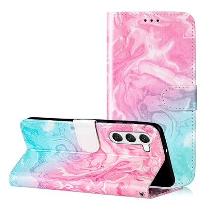 For Samsung Galaxy S25 5G Colored Drawing Marble Pattern Leather Phone Case(Pink Green Marble) - Galaxy S25 5G Cases by buy2fix | Online Shopping UK | buy2fix