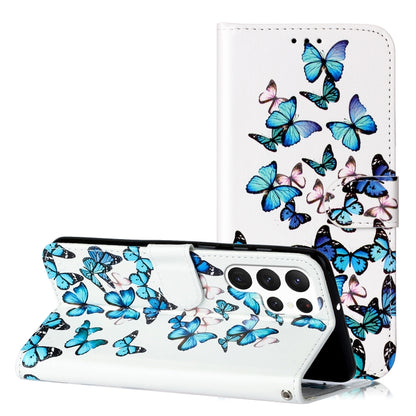 For Samsung Galaxy S25 Ultra 5G Colored Drawing Marble Pattern Leather Phone Case(Little Blue Butterflies) - Galaxy S25 Ultra 5G Cases by buy2fix | Online Shopping UK | buy2fix