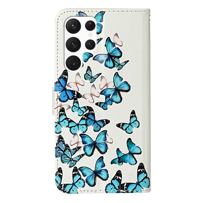 For Samsung Galaxy S25 Ultra 5G Colored Drawing Marble Pattern Leather Phone Case(Little Blue Butterflies) - Galaxy S25 Ultra 5G Cases by buy2fix | Online Shopping UK | buy2fix