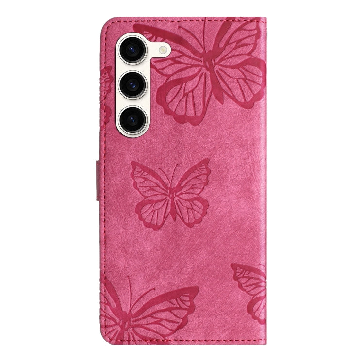 For Samsung Galaxy S25+ 5G Skin-feel Embossed Butterfly Leather Phone Case(Rose Red) - Galaxy S25+ 5G Cases by buy2fix | Online Shopping UK | buy2fix