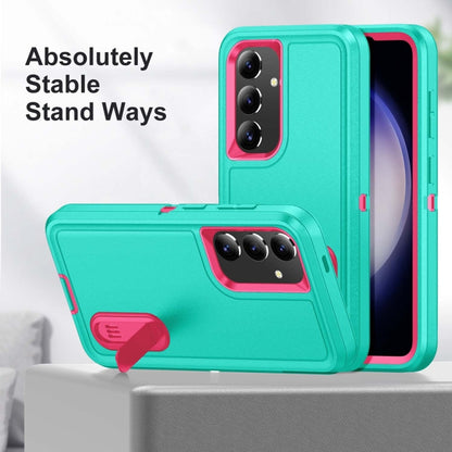 For Samsung Galaxy S24 / S25 5G Rugged PC Hybrid Silicone Phone Case with Holder(Light Green+Rose Red) - Galaxy S25 5G Cases by buy2fix | Online Shopping UK | buy2fix