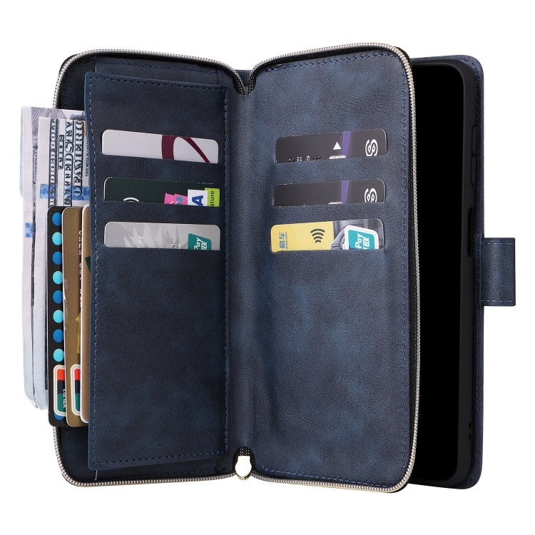 For Samsung Galaxy S25 5G 9-Card Slots Zipper Wallet Bag Leather Phone Case(Blue) - Galaxy S25 5G Cases by buy2fix | Online Shopping UK | buy2fix