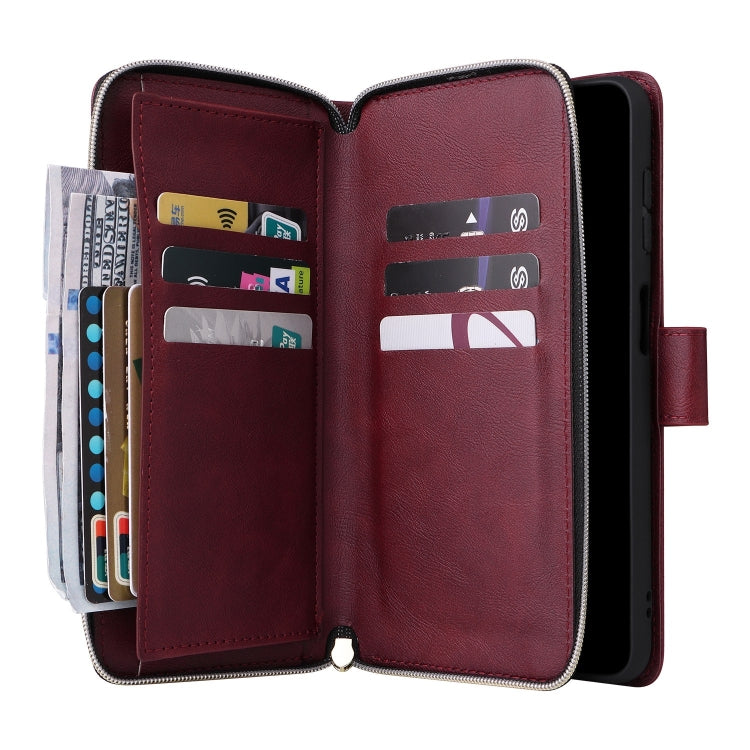 For Samsung Galaxy S25 5G 9-Card Slots Zipper Wallet Bag Leather Phone Case(Wine Red) - Galaxy S25 5G Cases by buy2fix | Online Shopping UK | buy2fix