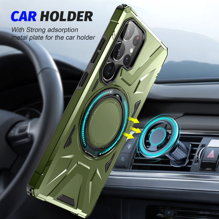 For Samsung Galaxy S25 Ultra 5G MagSafe Magnetic Shockproof Phone Case with Ring Holder(Dark Green) - Galaxy S25 Ultra 5G Cases by buy2fix | Online Shopping UK | buy2fix