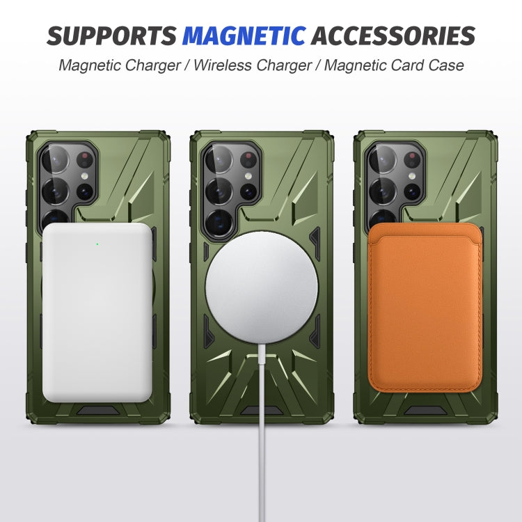 For Samsung Galaxy S25 Ultra 5G MagSafe Magnetic Shockproof Phone Case with Ring Holder(Dark Green) - Galaxy S25 Ultra 5G Cases by buy2fix | Online Shopping UK | buy2fix