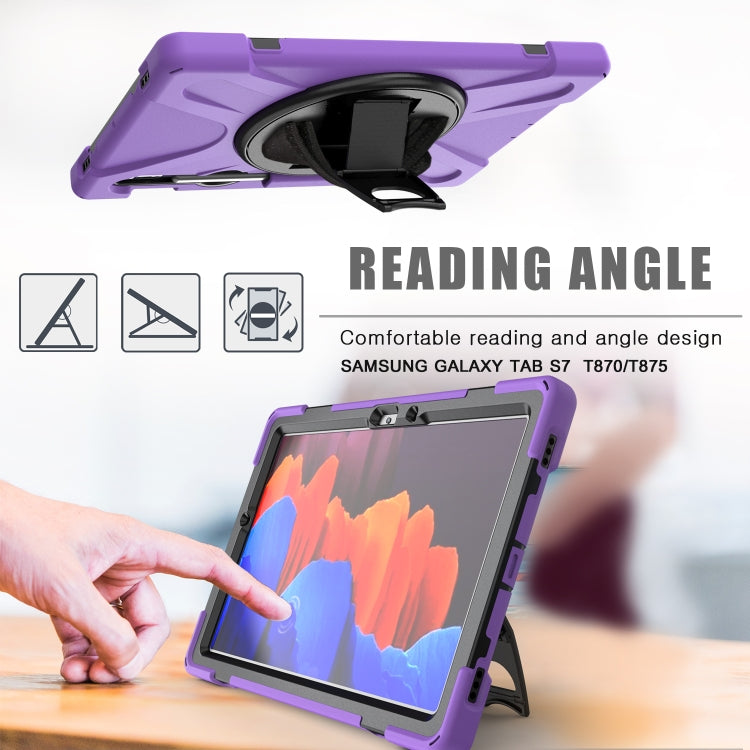 For Samsung Galaxy Tab S9 / Galaxy Tab S8 / Galaxy Tab S7 (2020) T870 Shockproof Colorful Silicone + PC Protective Case with Holder & Shoulder Strap & Hand Strap & Pen Slot(Purple) - Galaxy Tab S8 Cases by buy2fix | Online Shopping UK | buy2fix