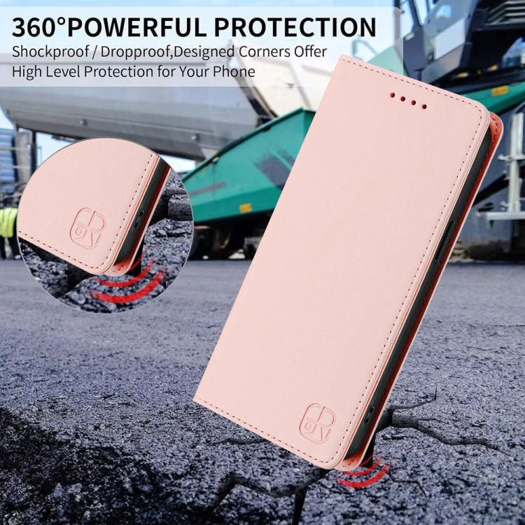 For OnePlus 12 Global RC01 Dual-Folded Magnetic Suction RFID Leather Phone Case(Pink) - OnePlus Cases by buy2fix | Online Shopping UK | buy2fix