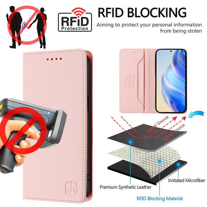 For OnePlus 13 RC01 Dual-Folded Magnetic Suction RFID Leather Phone Case(Pink) - OnePlus Cases by buy2fix | Online Shopping UK | buy2fix