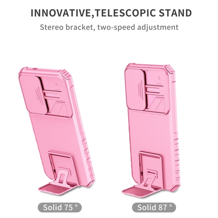 For Samsung Galaxy S25+ 5G Stereoscopic Holder Sliding Camshield Phone Case(Pink) - Galaxy S25+ 5G Cases by buy2fix | Online Shopping UK | buy2fix