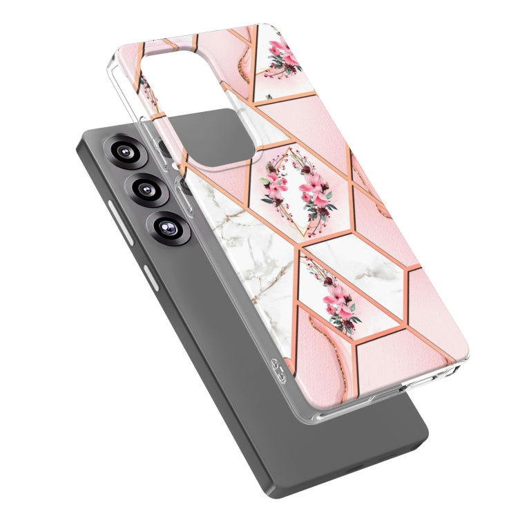 For Samsung Galaxy S25 Ultra 5G Splicing Marble Flower IMD TPU Phone Case(Pink Flower) - Galaxy S25 Ultra 5G Cases by buy2fix | Online Shopping UK | buy2fix