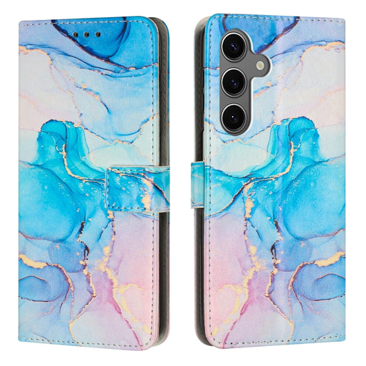 For Samsung Galaxy S25 5G Painted Marble Pattern Leather Phone Case(Pink Green) - Galaxy S25 5G Cases by buy2fix | Online Shopping UK | buy2fix