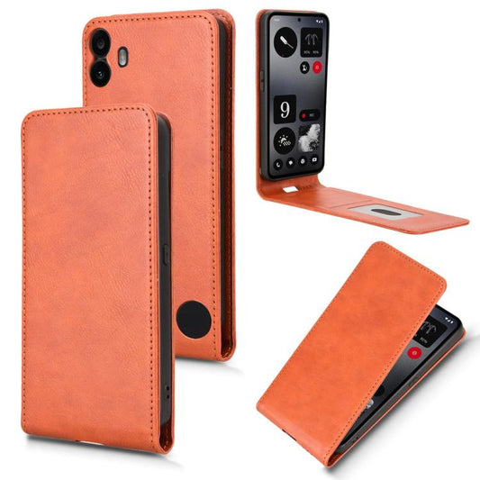 For Nothing CMF Phone 1 Magnetic Vertical Flip Leather Phone Case(Brown) - More Brand by buy2fix | Online Shopping UK | buy2fix