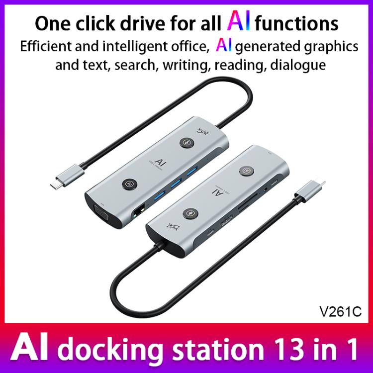 YCE V261C 13 in 1 USB-C / Type-C HUB Adapter AI Docking Station(Grey) - USB HUB by buy2fix | Online Shopping UK | buy2fix