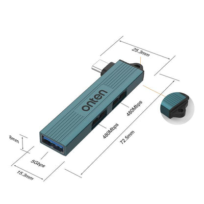 Onten UC51 3 in 1 Type-C to USB HUB(Pine Green) - USB HUB by Onten | Online Shopping UK | buy2fix