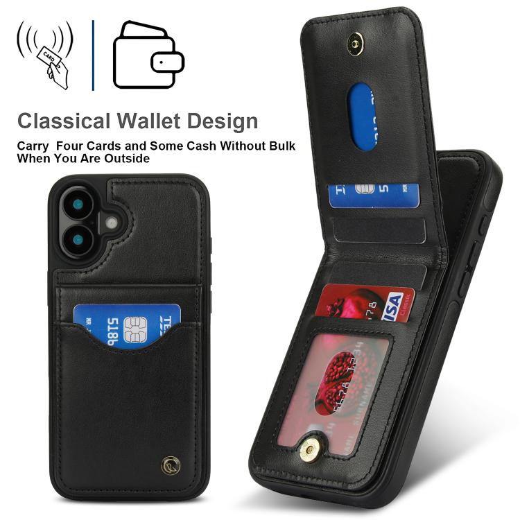 For iPhone 16 AwQuer Vertical Flip Card Bag Holder Leather Phone Case(Black) - iPhone 16 Cases by Awquer | Online Shopping UK | buy2fix