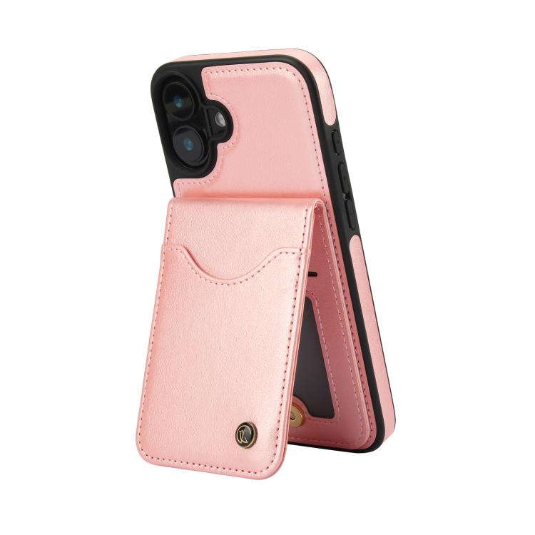 For iPhone 16 AwQuer Vertical Flip Card Bag Holder Leather Phone Case(Rose Gold) - iPhone 16 Cases by Awquer | Online Shopping UK | buy2fix