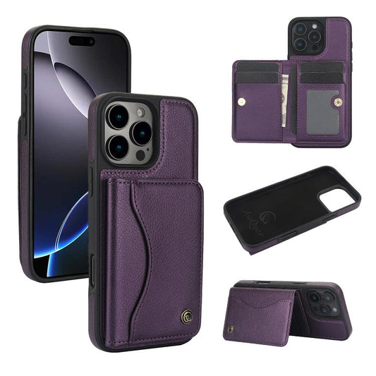 For iPhone 16 Pro AwQuer Horizontal Flip Card Bag Holder Leather Phone Case(Dark Purple) - iPhone 16 Pro Cases by Awquer | Online Shopping UK | buy2fix