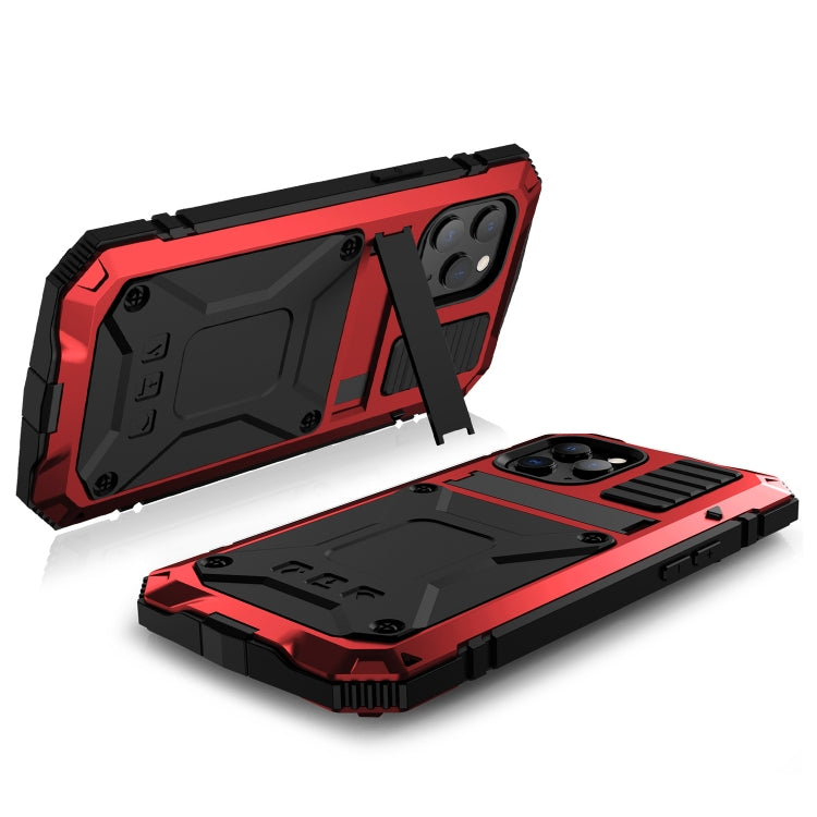 For iPhone 12 Pro Max R-JUST Shockproof Waterproof Dust-proof Metal + Silicone Protective Case with Holder(Red) - iPhone 12 Pro Max Cases by R-JUST | Online Shopping UK | buy2fix