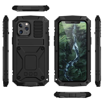 For iPhone 12 / 12 Pro R-JUST Shockproof Waterproof Dust-proof Metal + Silicone Protective Case with Holder(Black) - iPhone 12 / 12 Pro Cases by R-JUST | Online Shopping UK | buy2fix