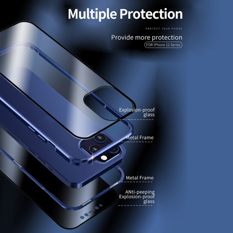 For iPhone 12 / 12 Pro Double Sides Tempered Glass Magnetic Adsorption Metal Frame Anti-peep Screen Case(Blue) - iPhone 12 / 12 Pro Cases by buy2fix | Online Shopping UK | buy2fix