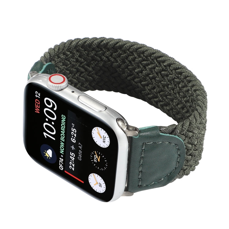 Nylon + Leather Braided Watch Band For Apple Watch Ultra 49mm&Watch Ultra 2 49mm / Series 9&8&7 45mm / SE 3&SE 2&6&SE&5&4 44mm / 3&2&1 42mm, Size:L(Army Green) - Watch Bands by buy2fix | Online Shopping UK | buy2fix