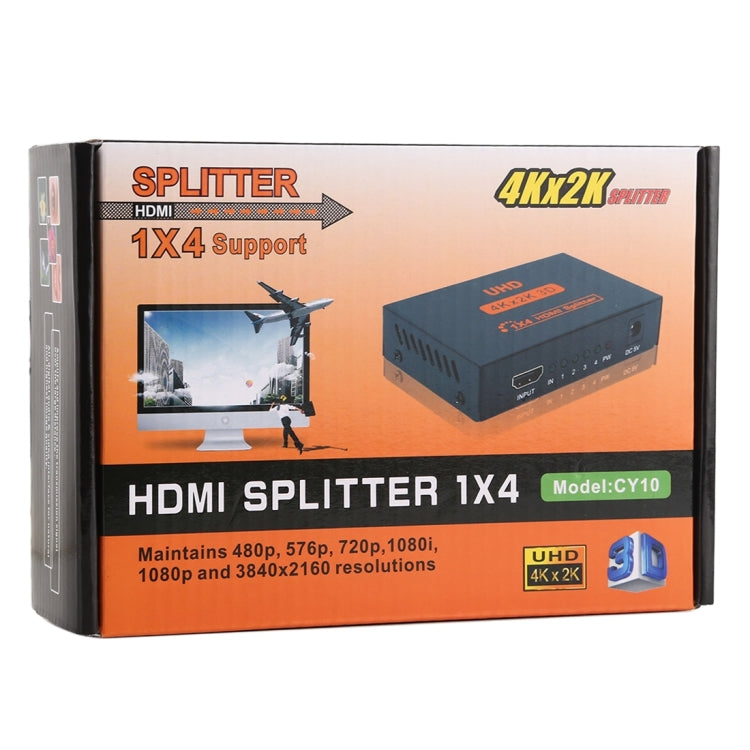 CY10 UHD 4K x 2K 3D 1 x 4 HDMI Splitter (UK Plug) - Splitter by buy2fix | Online Shopping UK | buy2fix