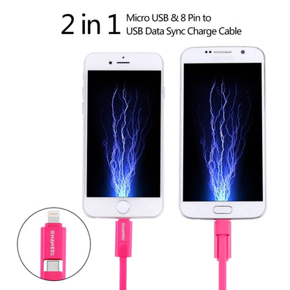 HAWEEL 1m 2 in 1 Micro USB & 8 Pin to USB Data Sync Charge Cable(Magenta) - Multifunction Cable by buy2fix | Online Shopping UK | buy2fix